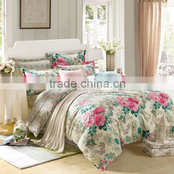 Modern Floral Printed Two Colors Bed Linen Sets 100% Cotton Flat Sheet Set All Size photo-5
