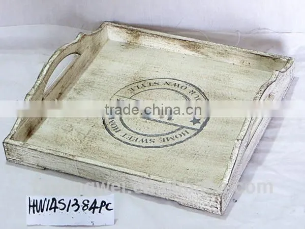 Wholesale Antique White Wooden Tray Wood Plate Shabby Chic Style