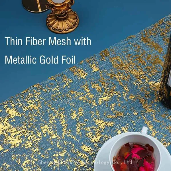 Wholesale Flower Wrapping Mesh Gold Metallic Table Runner Rolls for Wedding Event Decor photo-5