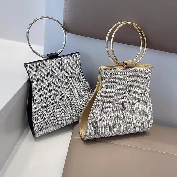 2025 New Fashionable Diamond Set Pearl Handbag, Banquet Single Shoulder Water Diamond Circular Cross Women's Handbag photo-5