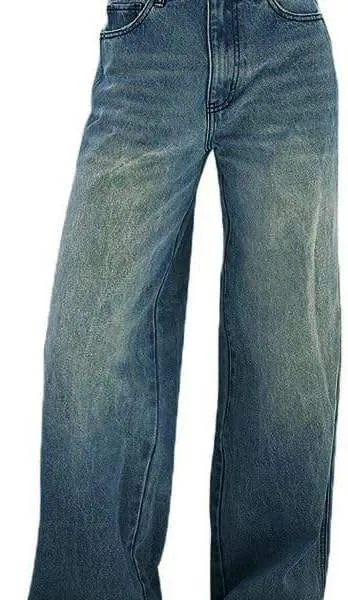 New Women's Casual Vintage Light Blue Denim Jeans High Waist Drawstring Loose Wide Leg Design Ladies Jeans