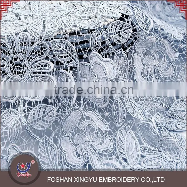 Custom Promotion Soft Light Blue Guipure Fabric Chemical Water Soluble Lace for Evening Dress photo-4