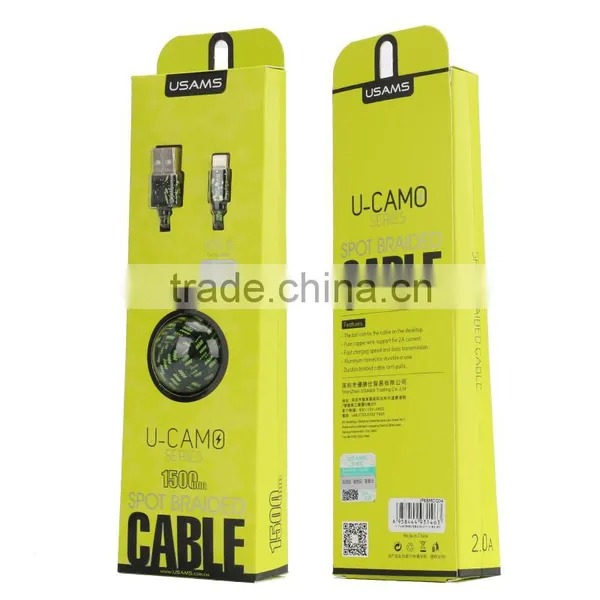 USAMS SJ071 Camouflage Series 1.5m Spot Nylon Braided Cable for Iphone6s Plus/6s/6/5s 2A Metal Spherical Cable for Iphone 6plus photo-5