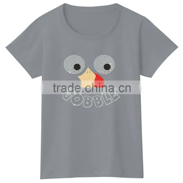 Funny Cute Pattern Ironed With LEAD FREE Rhinestone Motif Women Girls Black Grey t Shirt photo-2