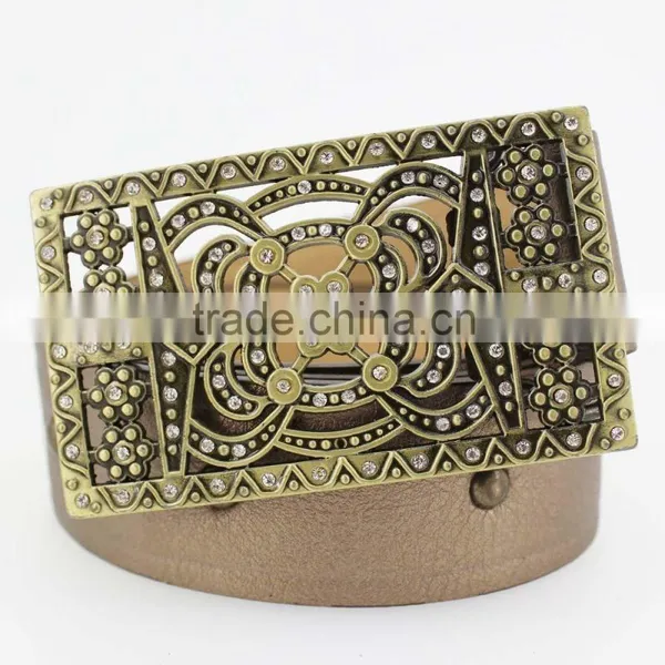2015 Vintage Style Women's Fashion PU Brand Belt With Rhinestone Square Shape Buckle photo-2