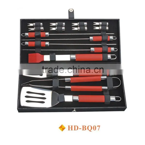 big factory cheap price for 16 pcs portable BBQ grill set with all barbeque accessories in plastic case