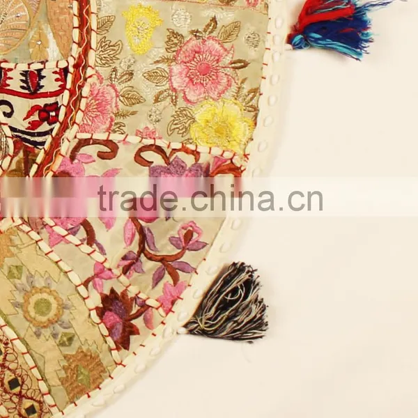 White Beige Round Cushions Indian Meditation Floor Pillows Decorative Table Cloth and Mats photo-2