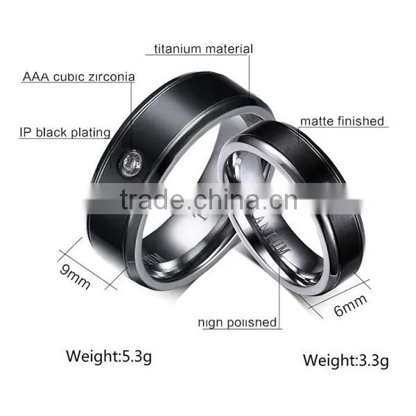 IP Black Plating Highly Polished Titanium Steel Diamond Couple Rings photo-5