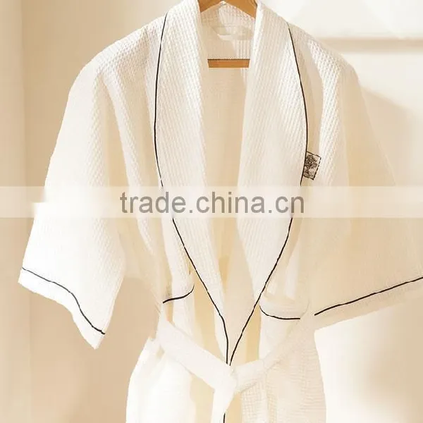 White Hotel Waffle Bathrobe Shawl Collar With Piping Robe