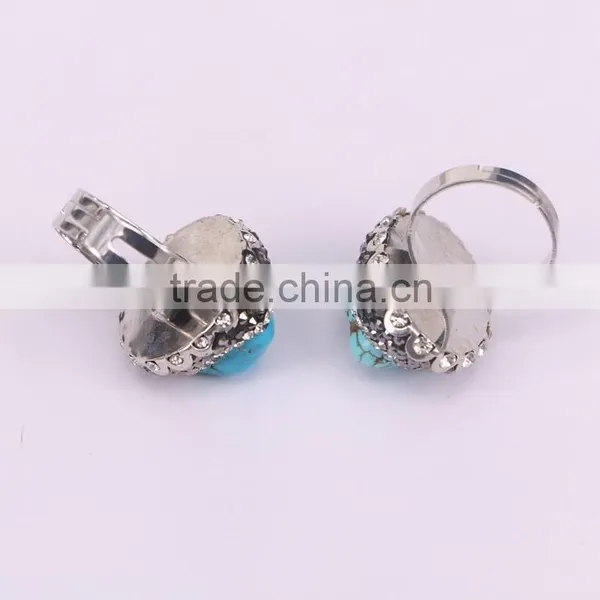 Fashion Rhinestone Free Shaped Blue Howlite Turquoise Ring Handmade Pave Crystal Jewelry Gemstone Ring photo-2