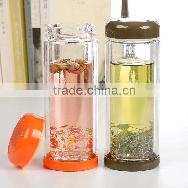 280ml Transparent Custom Double Wall Heat-resistant Tea Cup Portable Pyrex Glass Water Bottle photo-3