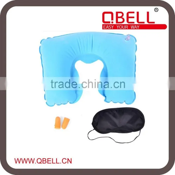 U Shaped Inflatable Travel Neck Pillow / Earplug / Eyemask Travel Set
