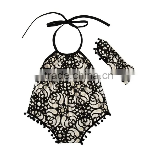 Baby Romper With Pompom And Headband.Summer Children Clothes.Floral Decoration. photo-4