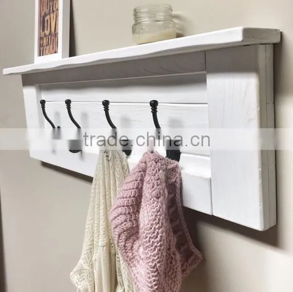 Rustic Wooden White Coat Rack Wooden Shelf photo-3