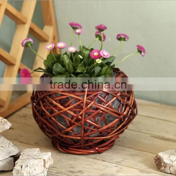 Factory Directly Supply Artificial Flower Basket Decoration Wicker Flowerpot photo-3