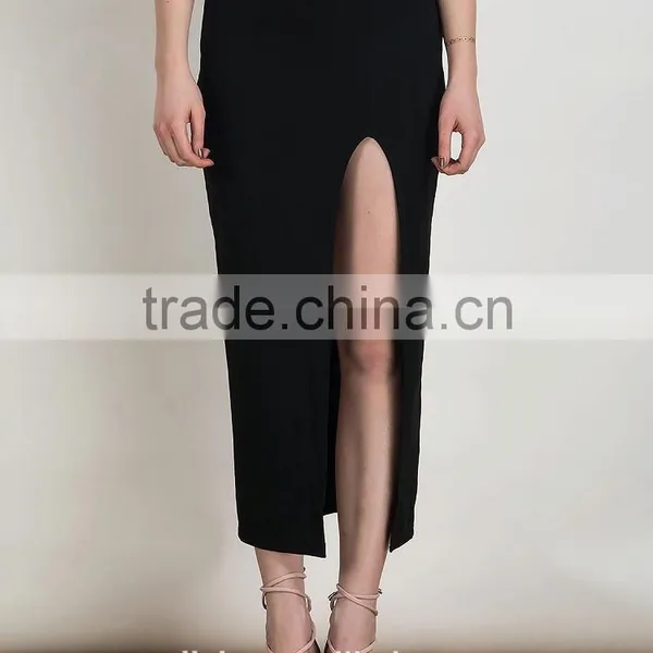 Jiahe Factory Latest Fashion Black Long Skirt Design Hight Rise Waist,hight Tight Spit Women Maxi Dress photo-2