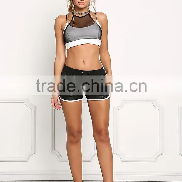 MGOO 2017 New Style Black Leatherette Lace Up Shorts Block White Black Shorts Sexy Cool Mini Sexy Shorts photo-3