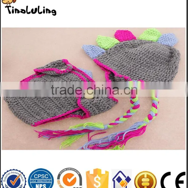 Tinaluling Grey Dinosaur Crochet Newborn Photography Props Knitted Beanies Costume Set photo-2