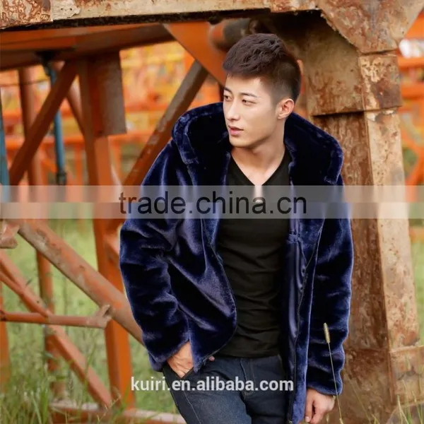 Mens Black Faux Mink Fur Overcoat Hooded Men Faux Fur Coats Warm Winter Jackets Plus Size New photo-4