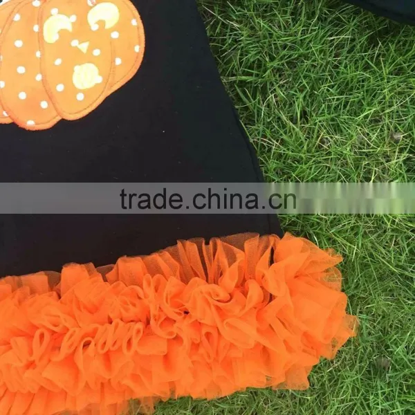 2015 New Kids Ruffle Dresses Girls Cute Dress Halloween Boutique Pumpkin Ghost Dress With Necklace and Headband photo-4