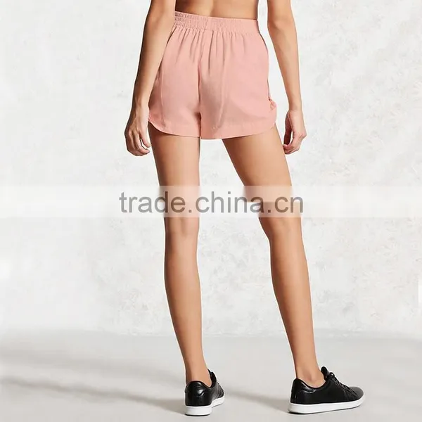 Wholesale Hot Sale Women Roll-tab Elasticized Waist Linen Sport Gym Shorts photo-4