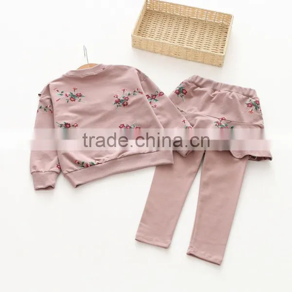 New Style Flower Printing Casual Cotton Wholesale Girls Clothing Sets photo-3