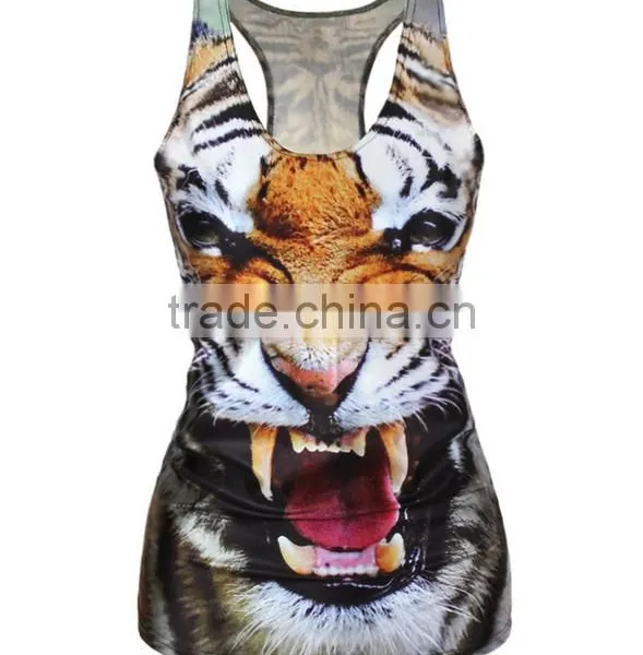 Small MOQ Cheap Animal Tiger 3D Printed Sleeveless Garment Ladies