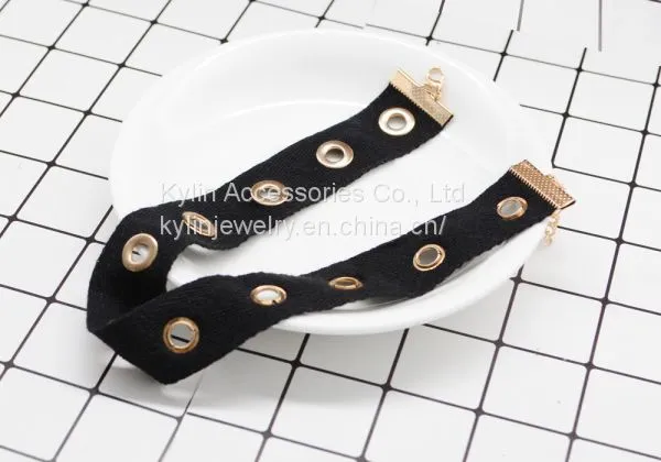 Fashion Jewelry Black Cord Metal Eyelets Choker photo-2