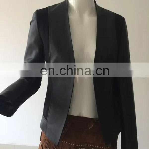 Womens pu Leather Jacket With Knit photo-2
