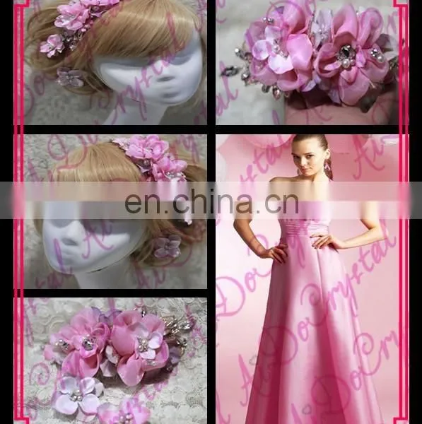 Aidocrystal Bridal Hair Flower Headpiece Wedding Party Women Pink Hair Accessories for Women photo-2
