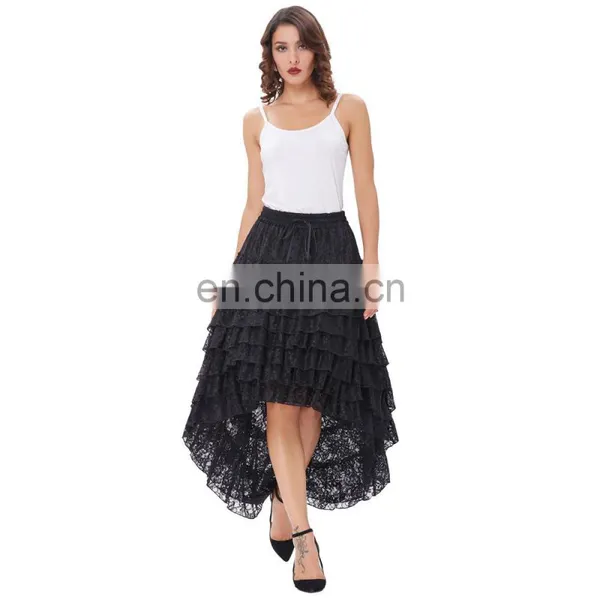 Belle Poque Ladies High-Low Hemline Design Black Amelia Steampunk Ruffled Lace Cake Skirt Popular Skirt BP000221-2 photo-4