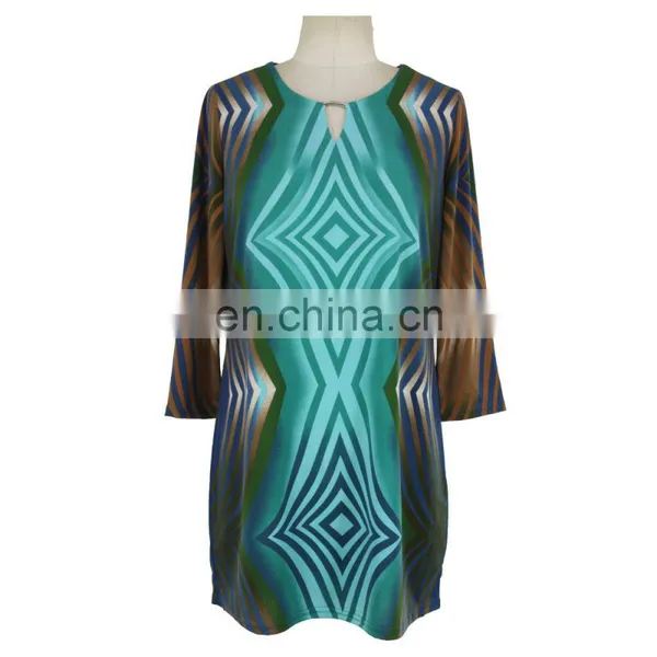 Stretch Print Polyester Old Women Tunic Dress Guangzhou ODM photo-3