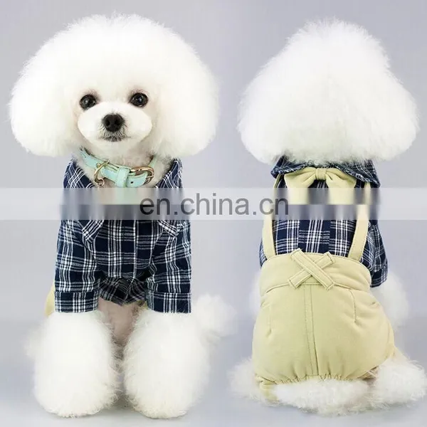 Hot Sale Fashionable Pet Clothing Suspender Trousers Set With Plaid Coat Bow Tie For Pets photo-4
