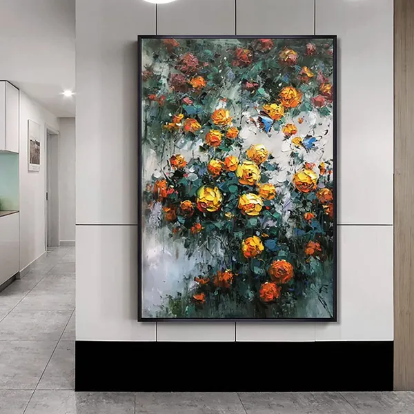 Modern Yellow Rose Art Wall Decoration Canvas Flower Oil Painting Hand-painted Artwork