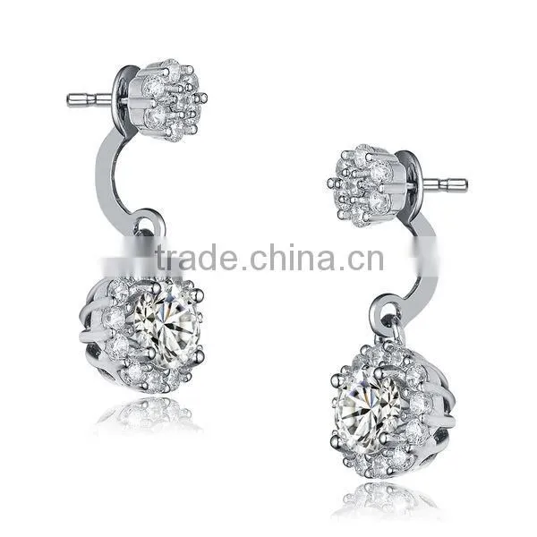 Sterling Silver Cubic Zirconia Drop Earrings With Curved Bridge photo-2
