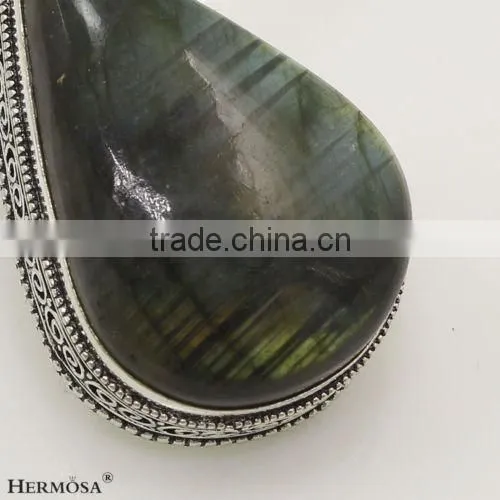 925 Sterling Silver Fashion Jewel Labradorite Gemstone Unisex Pendant 2 1/4'' photo-2
