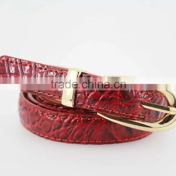 Women's Classic Patent PU Leather Belt With Gold Buckle /CROCO Faux Leather Belt for Lady photo-2