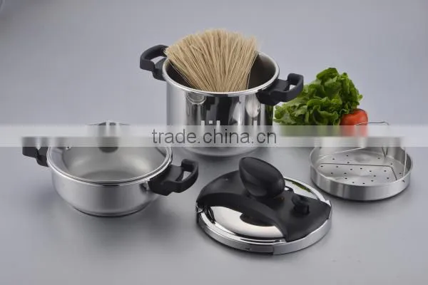 New Model Stainless Steel Pressure Pot With Glass Lid & Steamer DSC 22cm 4L+7L
