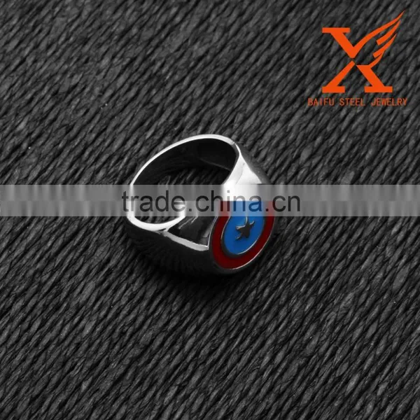 In Stock Cheap Championship Marvel Comics New Stainless Steel Captain America Comic Geek Band Ring for Woman and Men photo-3