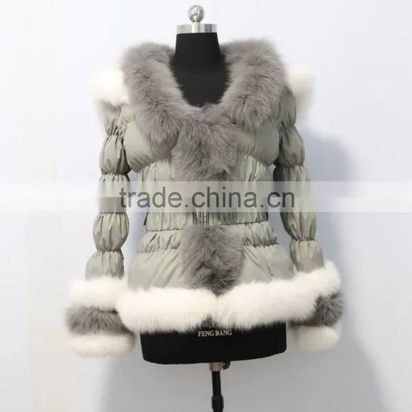 Belin Fashion Down Jacket With Fox Fur Trim /down Garment With Fur Hood