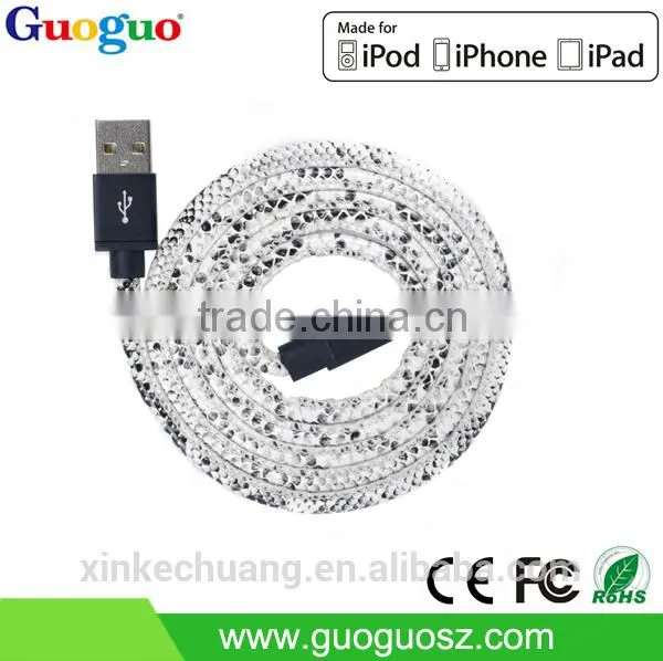 High Quality Fast Charge 8pin PU Leather Braided Mfi Usb Cable for Iphone7 photo-2