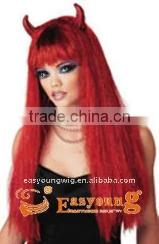 Wholesale Cheap Price Long Red Color Horn Wigs , Cosplay Hair Wigs photo-2