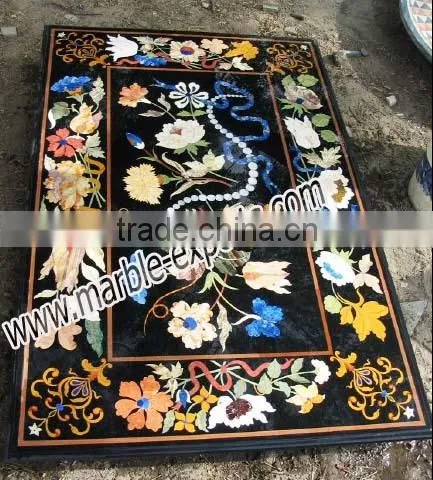Black Italian Rectangle Inlay Marble Table Top, Marble Inlaid Table photo-2