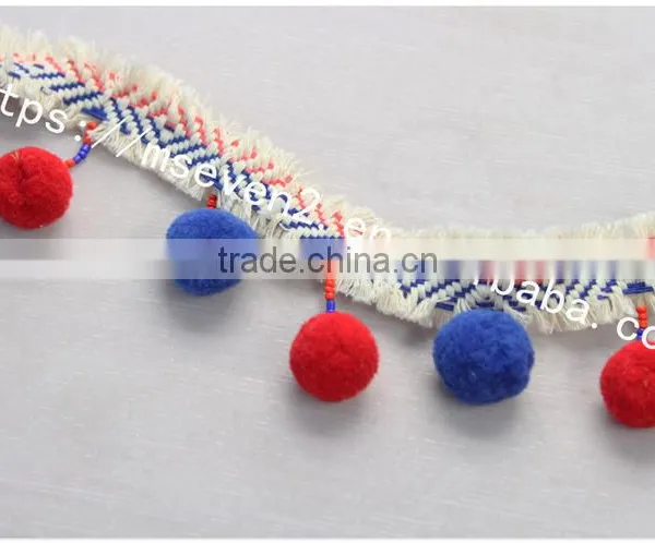 Newest Arrival Colorful 6.5cm Width Handmade Cotton Pom Pom Lace Trims photo-4