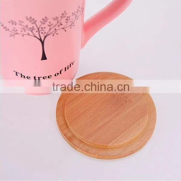 Hot Sale Stoneware Mug With Bamboo Lid,beautiful Tree Design Ceramic Mug With Bamboo Lid and Handle photo-5