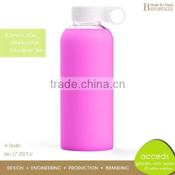 Handmade Promotion Pyrex Glass Water Bottle for Sports BPA Free photo-4