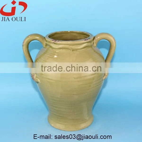 Antique Design Large Grey/Green Ceramic Garden Flower Vase With Handle photo-3