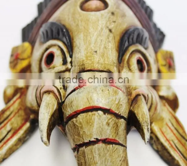 Hand Crafted Wooden Mask of Hindu Lord Ganesh Wall Hanging Made In Nepal photo-2