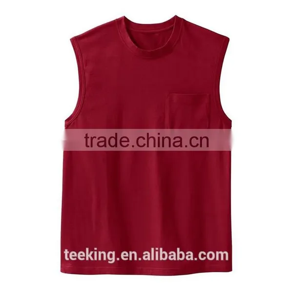 Fashion Bulk Blank Sleeveless Men T-shirt With Pocket photo-3