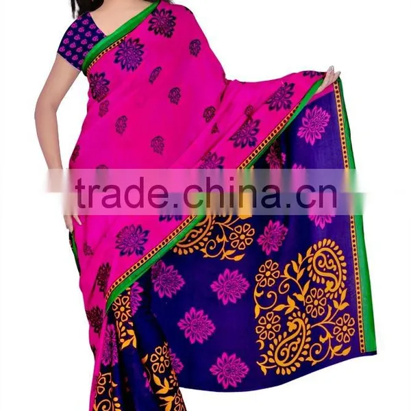 Surat Printed Sari in 2 Color Green & Blue photo-4